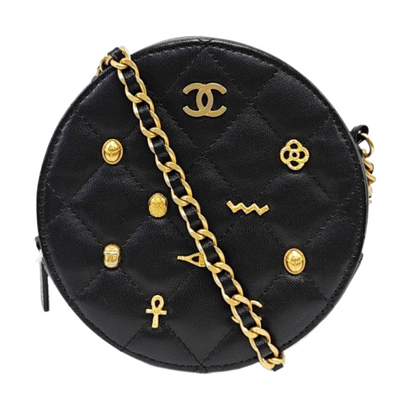 ROUND Mini Quilted Lambskin Black