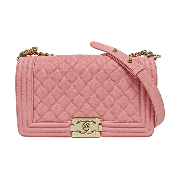 BOY CHANEL Medium Quilted Grained Calfskin Pink