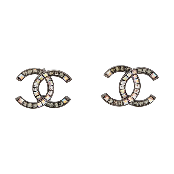 CC Logo Metal Gray Stud Earrings