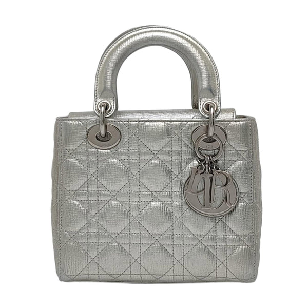 Authenticated pre-owned Lady Dior Small Cannage Calfskin Silver - Tote Bag at Looply