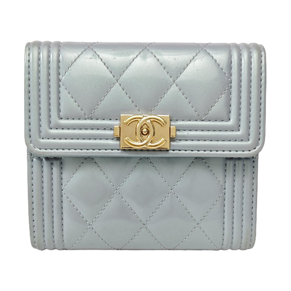 BOY CHANEL Quilted Patent Leather Blue Wallet