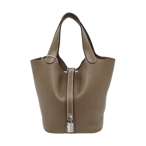 Authenticated pre-owned Picotin Lock 18 Clemence Grey - Bucket Bag at Looply