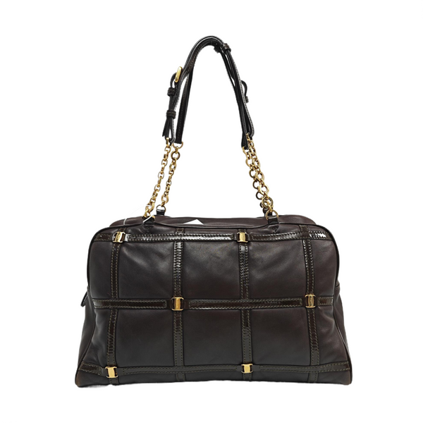Quilted Calfskin Top Handle Bag Brown