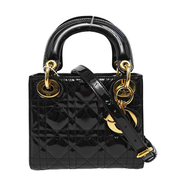Lady Dior Mini Cannage Patent Leather Black