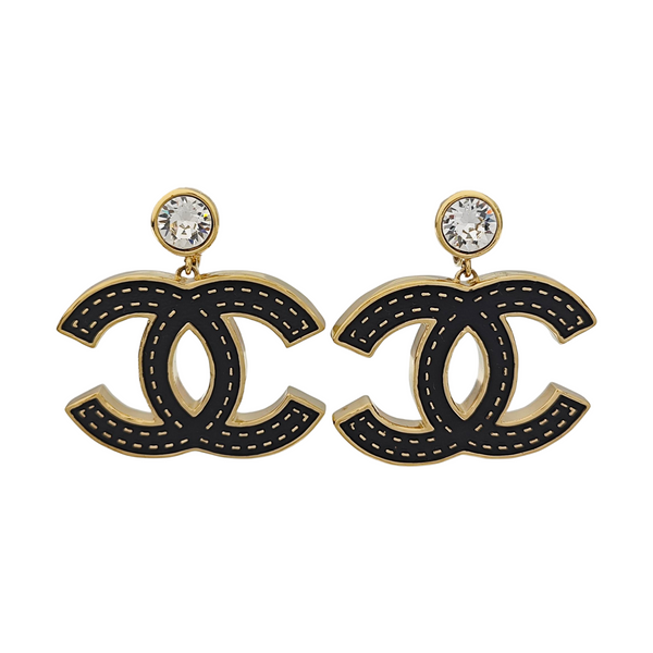 CC Logo Metal Black Clip On Earrings