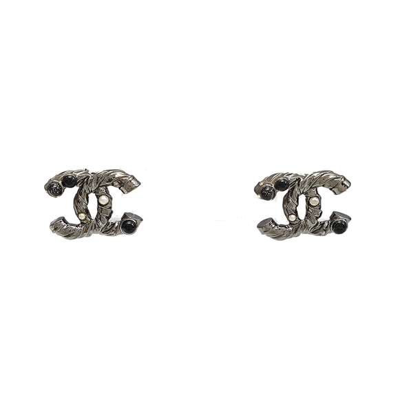 CC Logo Metal Gray Stud Earrings