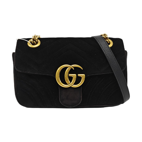 GG Marmont Small Quilted Velvet Black
