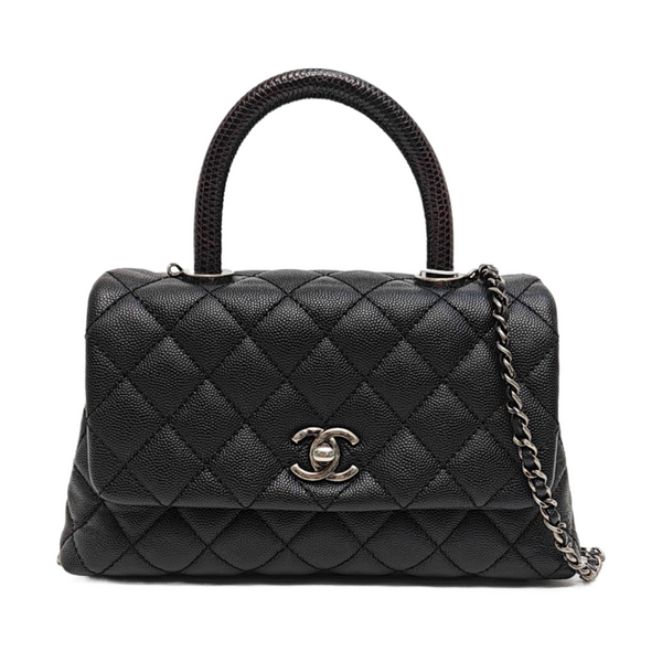 COCO HANDLE Small Quilted Grained Calfskin Black