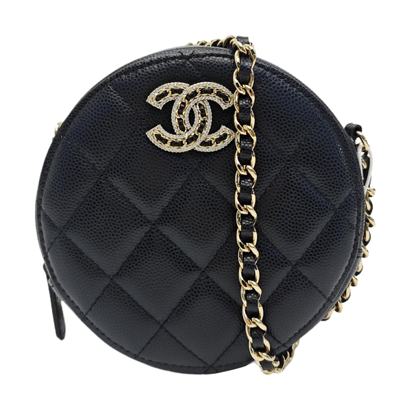 Quilted Grained Calfskin Shoulder Bag Black