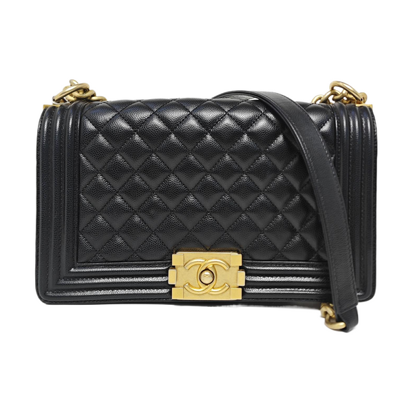 BOY CHANEL Medium Quilted Grained Calfskin Black