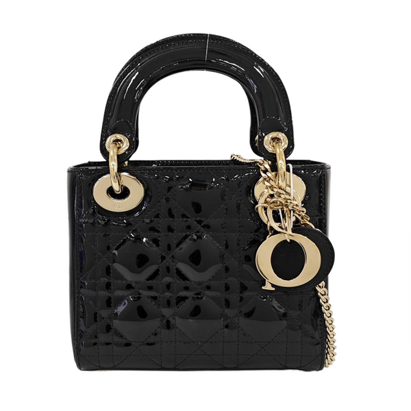 Lady Dior Mini Cannage Patent Leather Black
