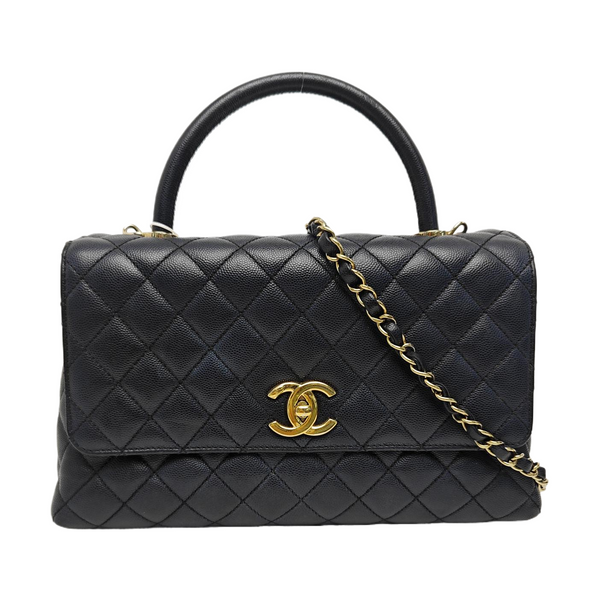 COCO HANDLE Medium Quilted Grained Calfskin Black
