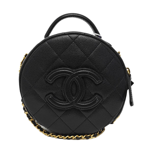 Quilted Grained Calfskin Shoulder Bag Black