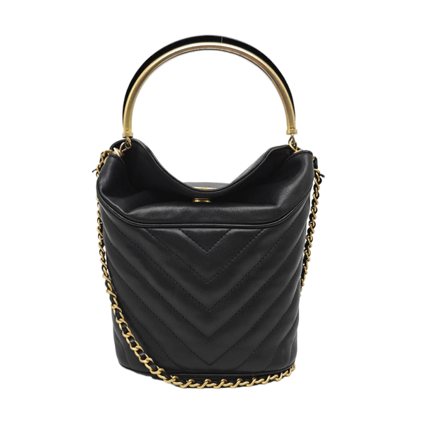 Quilted Lambskin Bucket Bag Black