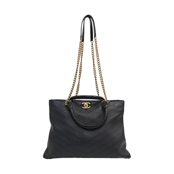 Chevron Calfskin Tote Bag Blue
