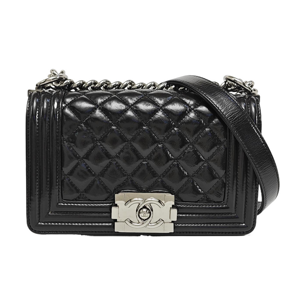 BOY CHANEL Small Quilted Patent Leather Black