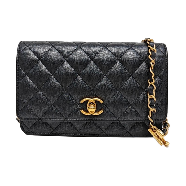 Quilted Grained Calfskin Shoulder Bag Black
