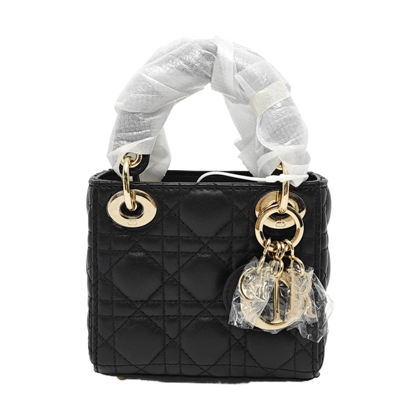 Authenticated pre-owned Lady Dior Super Mini Quilted Lambskin Black - Tote Bag at Looply