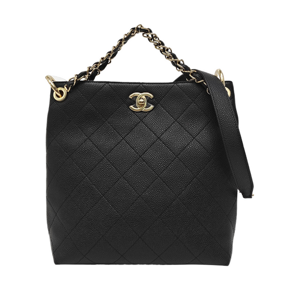 Quilted Grained Calfskin Tote Bag Black