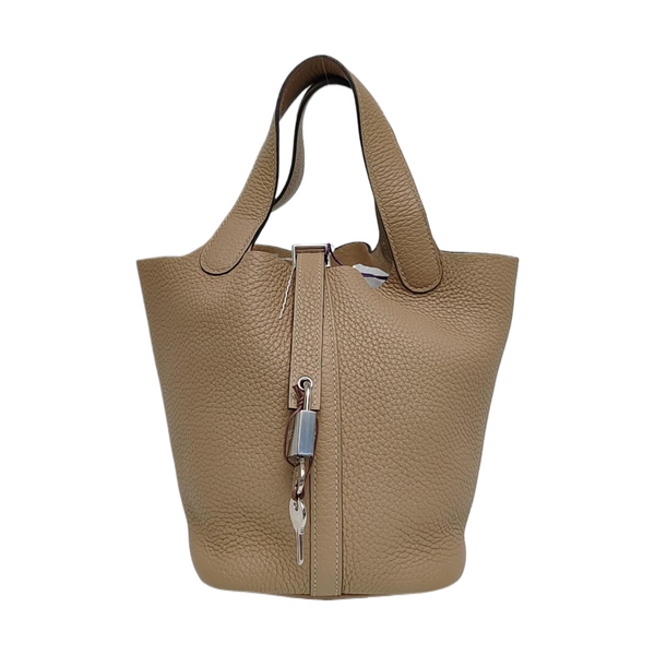 Authenticated pre-owned Picotin Lock 18 Clemence Beige - Bucket Bag at Looply