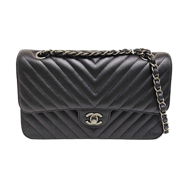 CLASSIC FLAP Small Chevron Grained Calfskin Metallic
