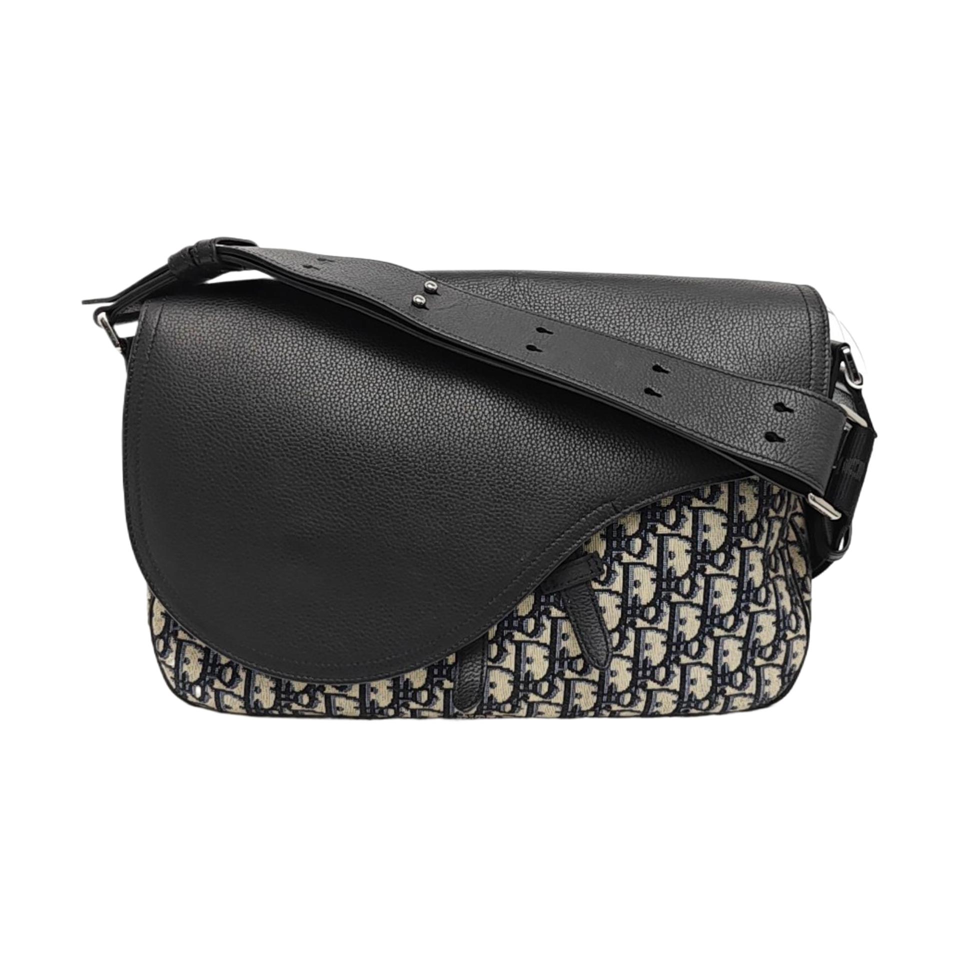 DIOR Saddle Messenger Bag Beige And Black DIOR Oblique Jacquard And Black Grained Calfskin