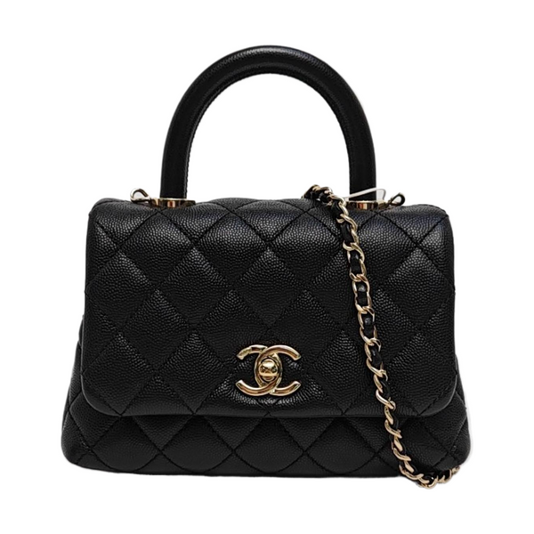 COCO HANDLE Mini Quilted Grained Calfskin Black