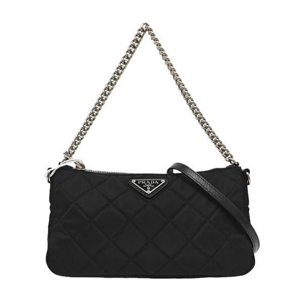 Quilted Nylon Shoulder Bag Black