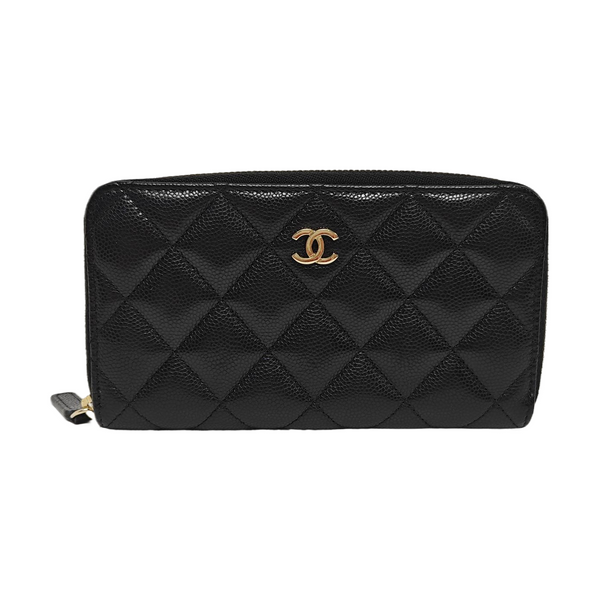 Quilted Grained Calfskin Wallet Black