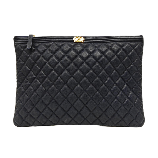 BOY CHANEL Large Quilted Grained Calfskin Blue