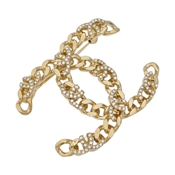 CC Logo Metal Gold Brooch