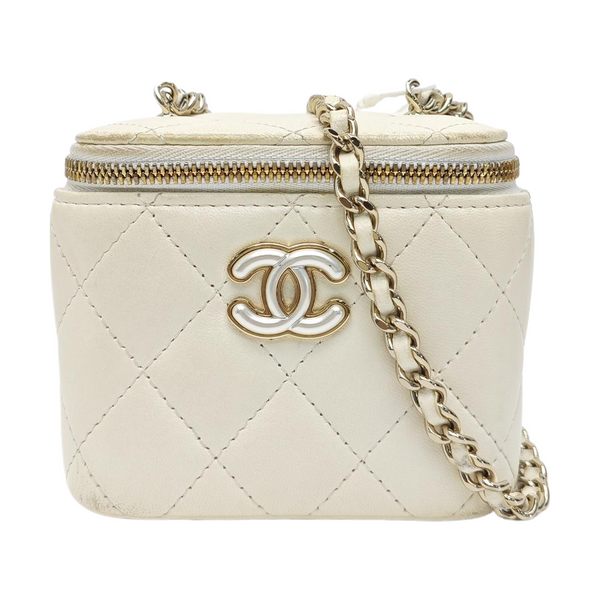 VANITY CASE Mini Quilted Lambskin White