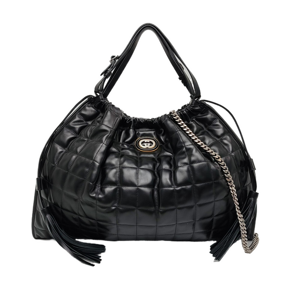 Deco Large Quilted Calfskin Black