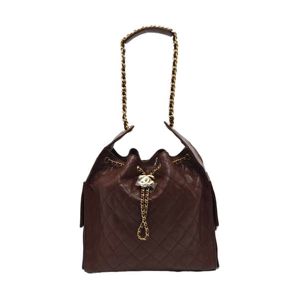 CHANEL 25 Medium Quilted Grained Calfskin Brown