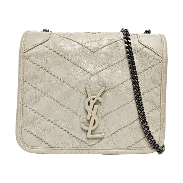NIKI Mini Chevron, Piel de becerro acolchada Blanca