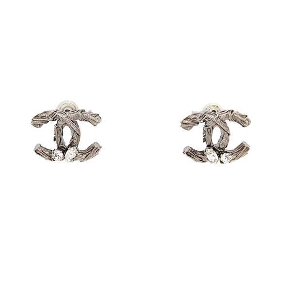 CC Logo Metal Gray Stud Earrings