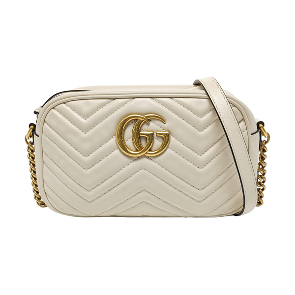 Authenticated pre-owned GG Marmont Small Quilted Calfskin White - Crossbody Bag at Looply