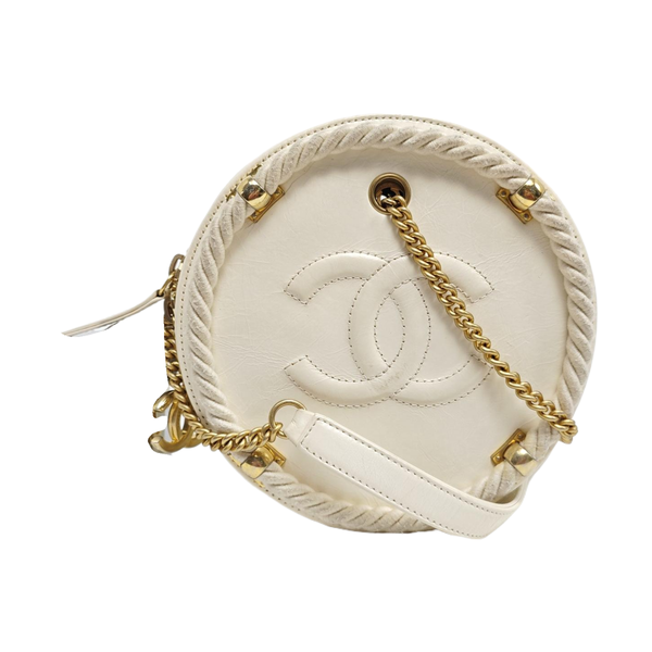 ROUND Quilted Calfskin White
