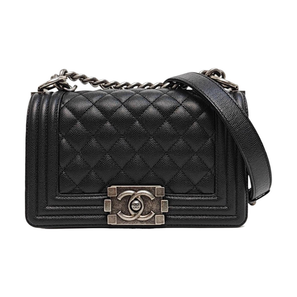 Authenticated pre-owned BOY CHANEL Small Quilted Grained Calfskin Black - Shoulder Bag at Looply