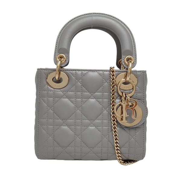 Lady Dior Mini Piel de Cordero Acolchada Gris