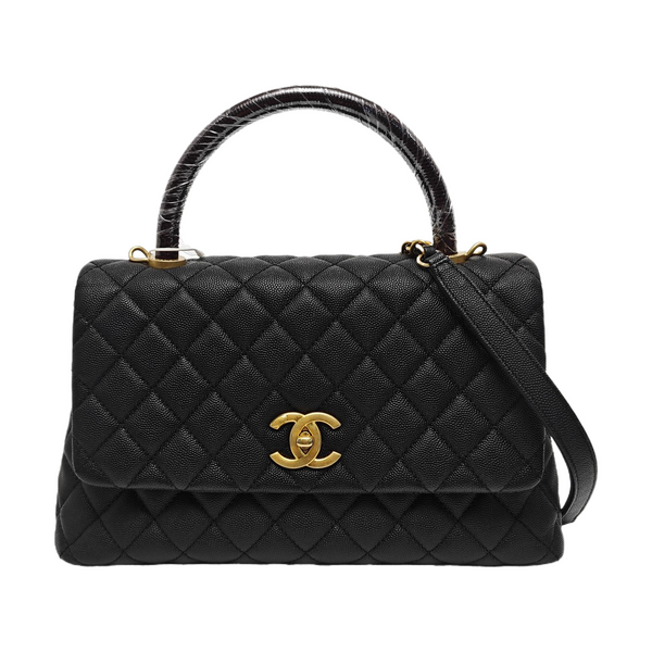 COCO HANDLE Medium Quilted Grained Calfskin Black
