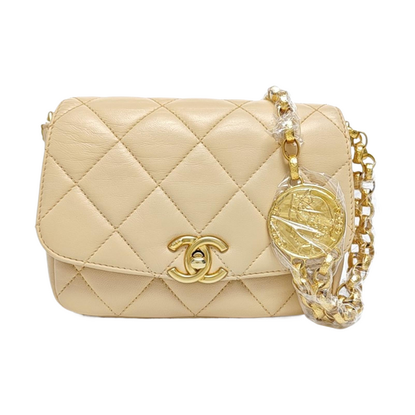 Small Quilted Lambskin Beige
