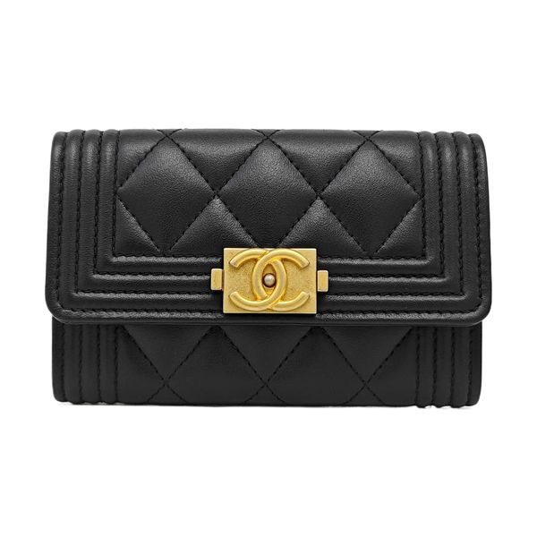 BOY CHANEL Quilted Calfskin Black Card Holder