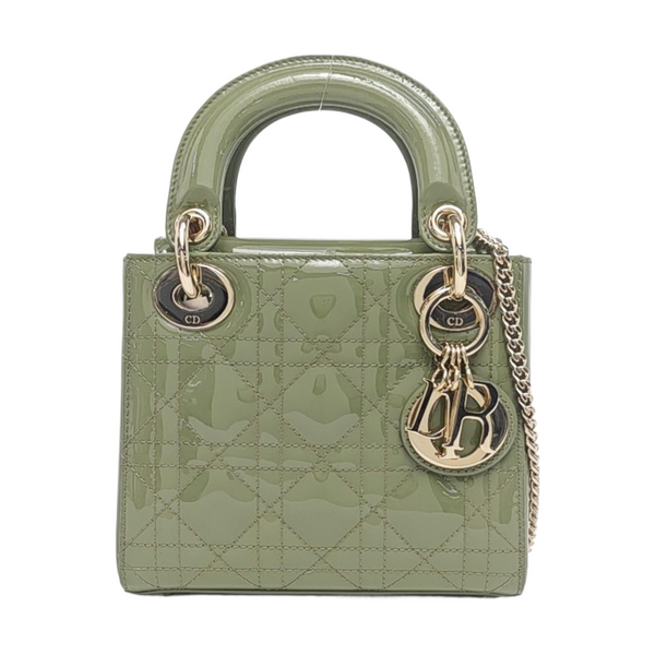 Authenticated pre-owned Lady Dior Mini Quilted Patent Calfskin Green - Tote Bag at Looply