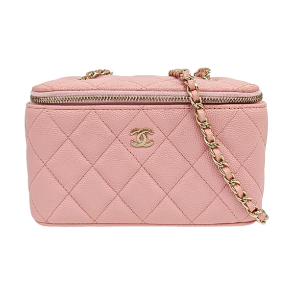 VANITY CASE Small Quilted Grained Calfskin Pink