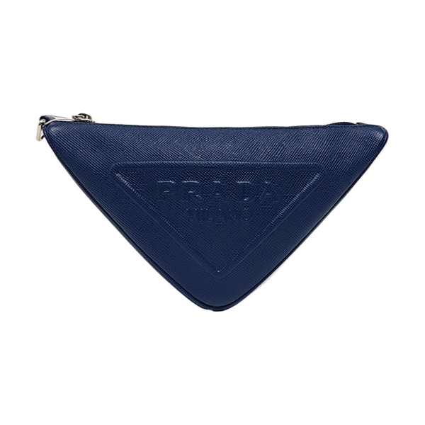 Authenticated pre-owned Triangle Small Leather Blue - Clutch at Looply