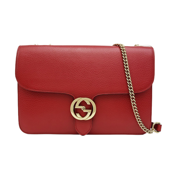 Interlocking G Large Calfskin Red