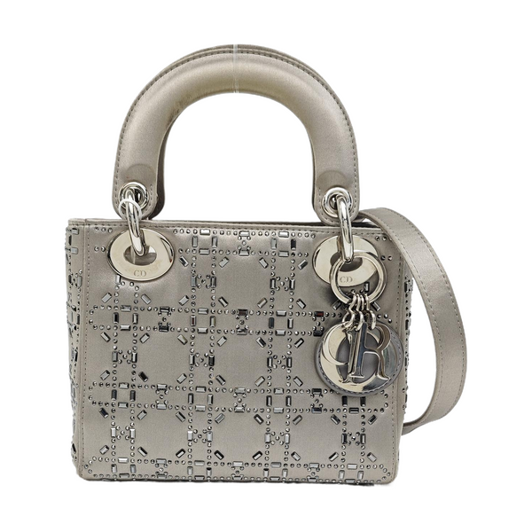 Lady Dior Mini Cannage Silk Satin Gray