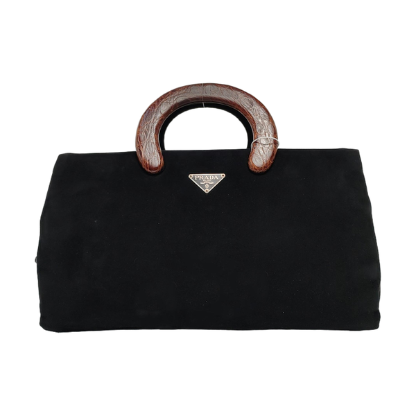 Suede Top Handle Bag Black
