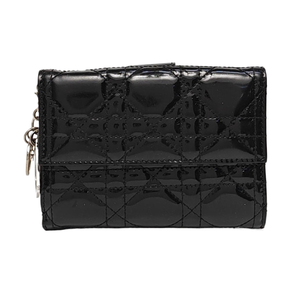 Cannage Patent Leather Wallet Black